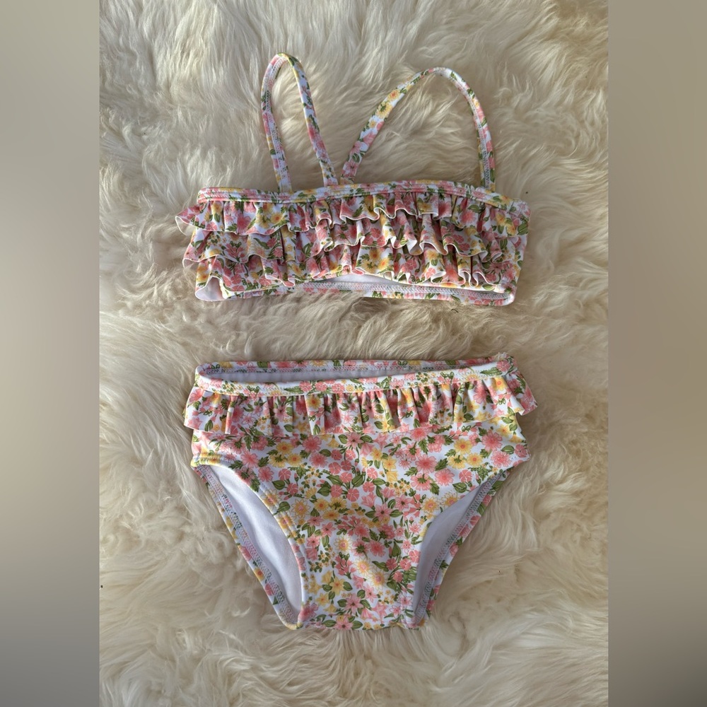 Janie and Jack Pink and Yellow Floral Ruffle Bikini